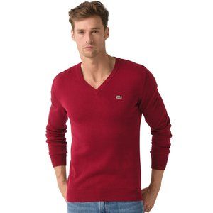 Lacoste Red Classic V-Neck Cotton Sweater